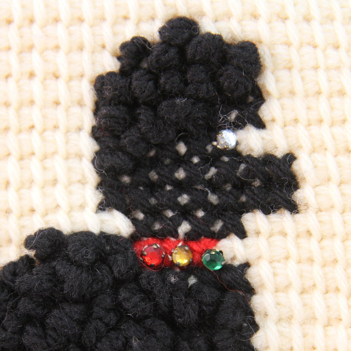 Vintage Handmade Knitted Embroidered Nine Poodles Bedcover Fully Lined 51W x 78L
