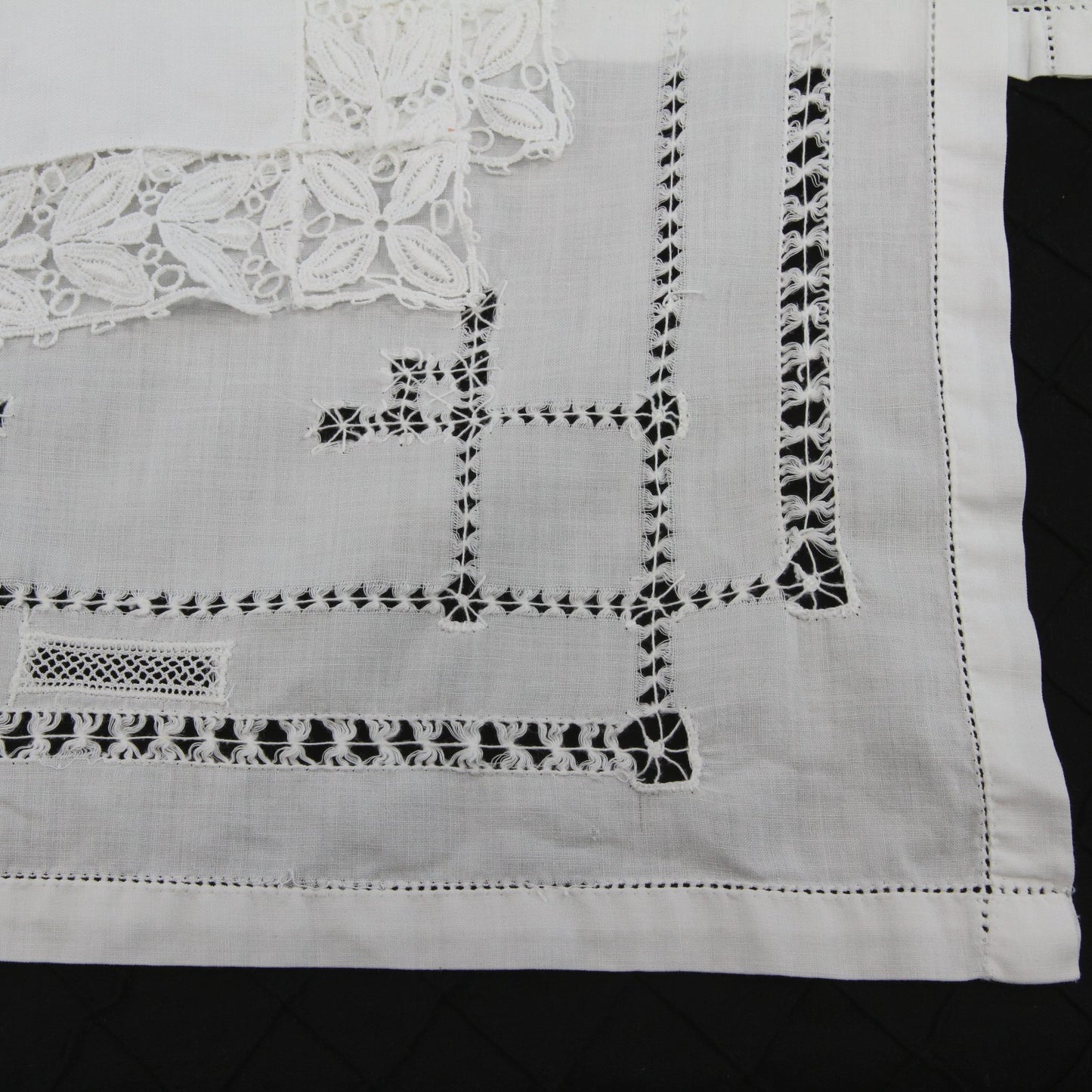 Pair of Vintage White Linen Table Runners Cutwork Lace