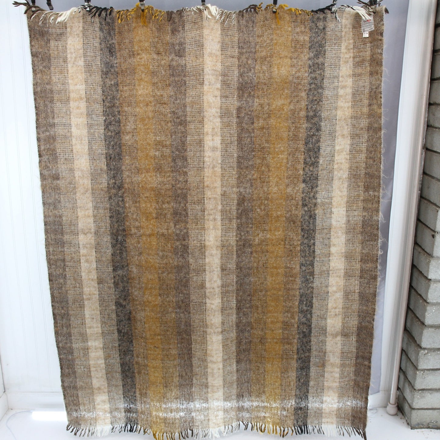 Avoca Handweavers Brown Beige Plaid Wool Throw Afghan Ireland 51"W X 66"L