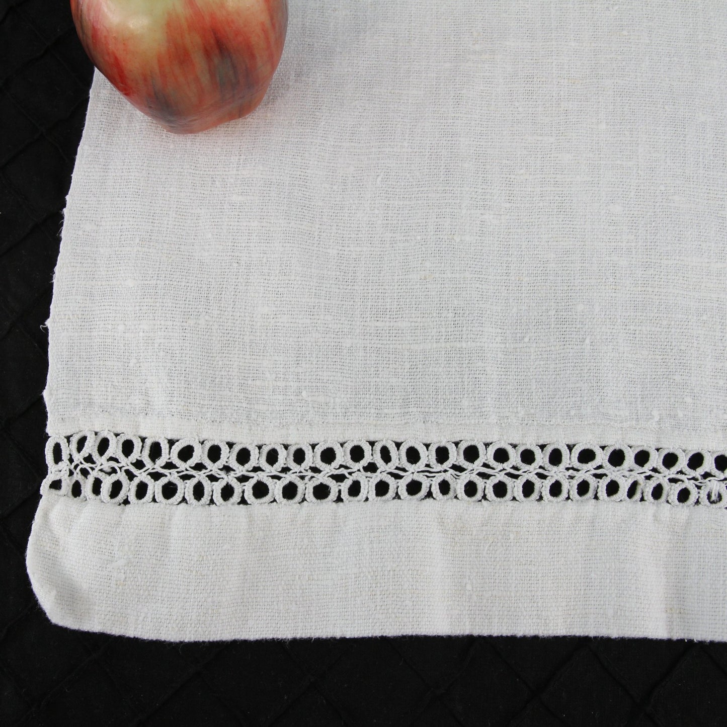 Vintage 1940's Linen Table Runner Heavy  Lace Inserts at Ends 35 1/2" X 16"