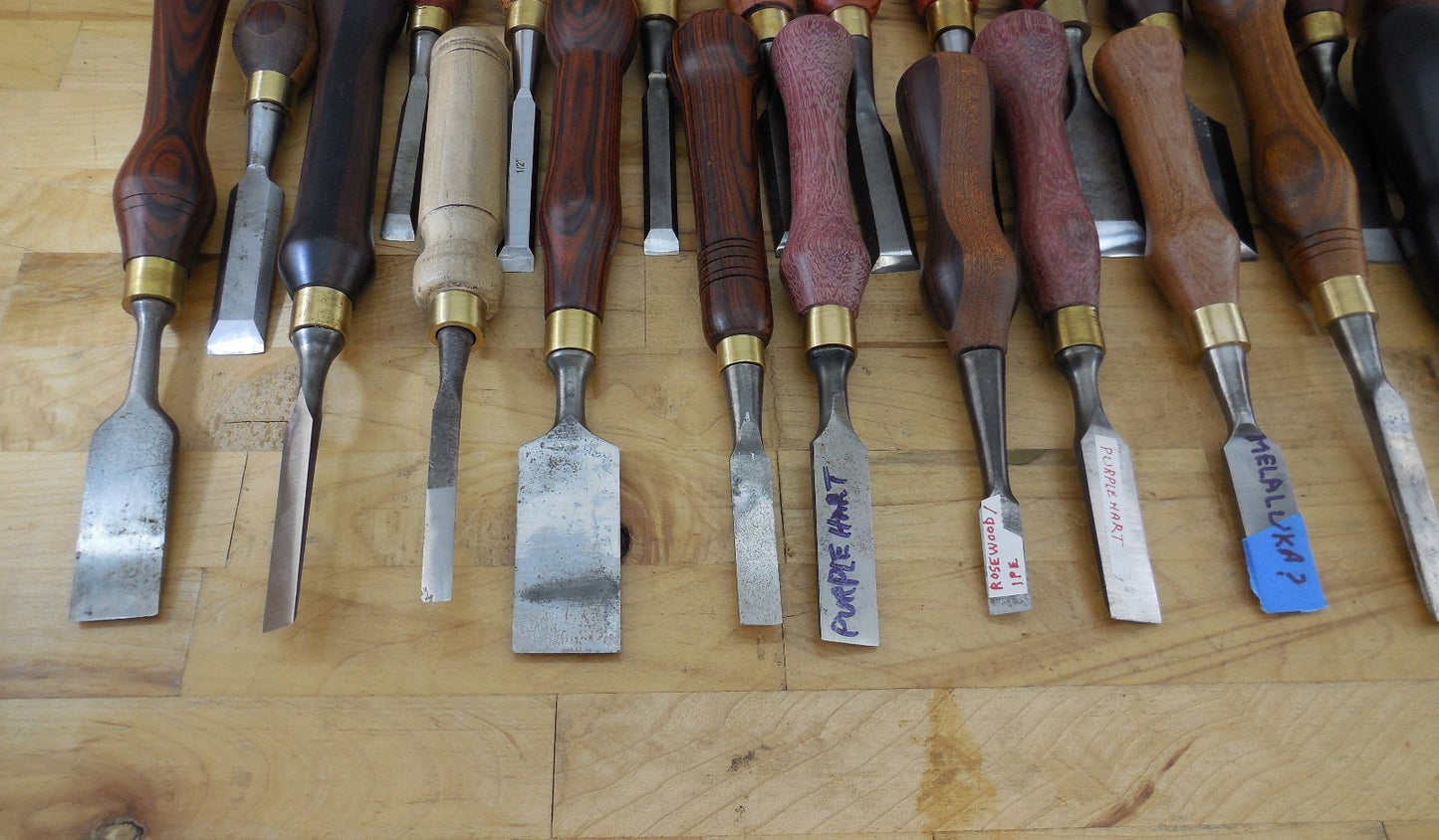 Estate 30 Vtg. Lot Tang Wood Chisels Bench With Custom Steve Wus Wood Handles