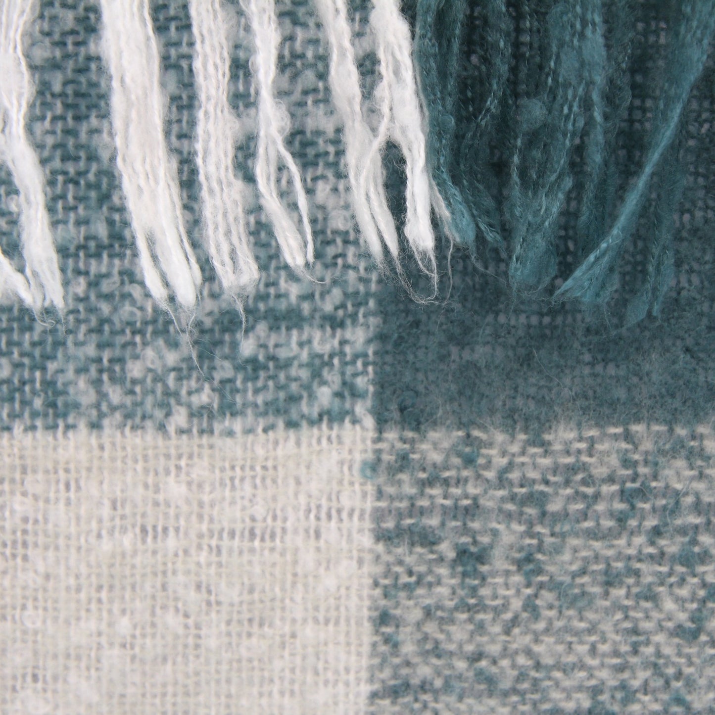 DNKY Fringed Throw Teal White Gray Checked Acrylic 52W X 60L