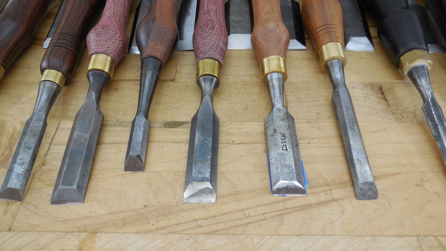 Estate 30 Vtg. Lot Tang Wood Chisels Bench With Custom Steve Wus Wood Handles