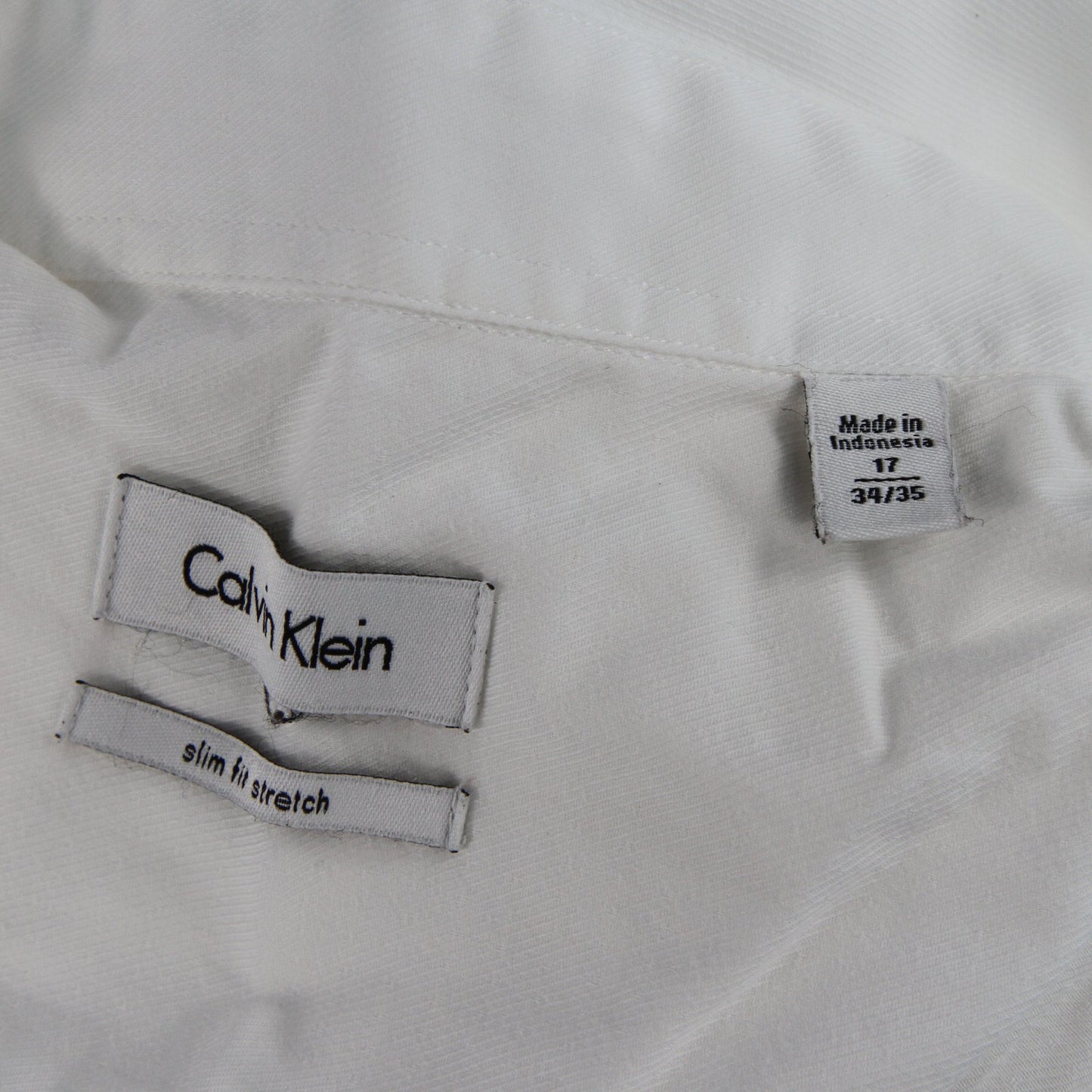 Pair Calvin Klein Mens SlimFit Stretch White Cotton/Spandex Dress Shirt 17 34/35