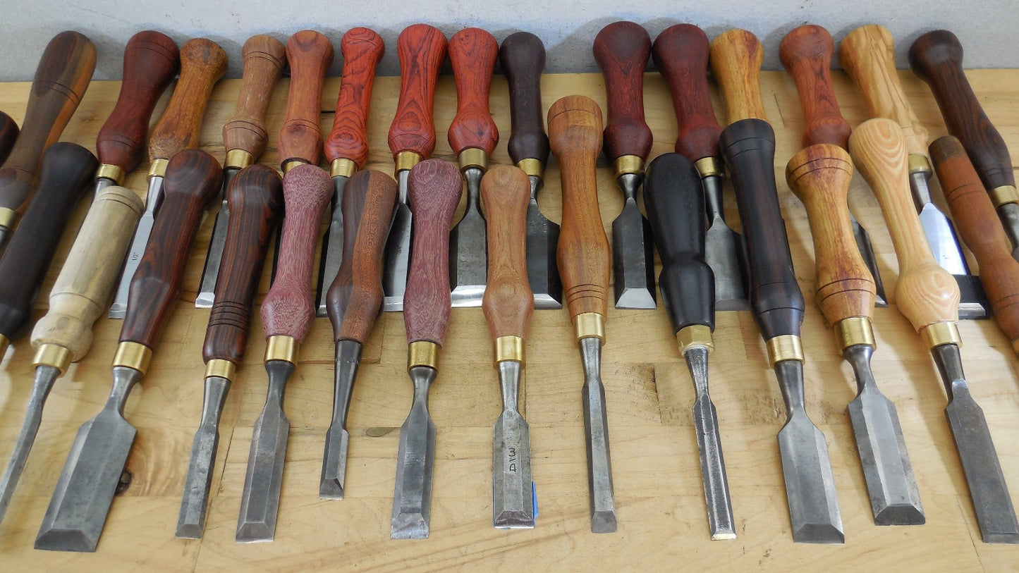 Estate 30 Vtg. Lot Tang Wood Chisels Bench With Custom Steve Wus Wood Handles