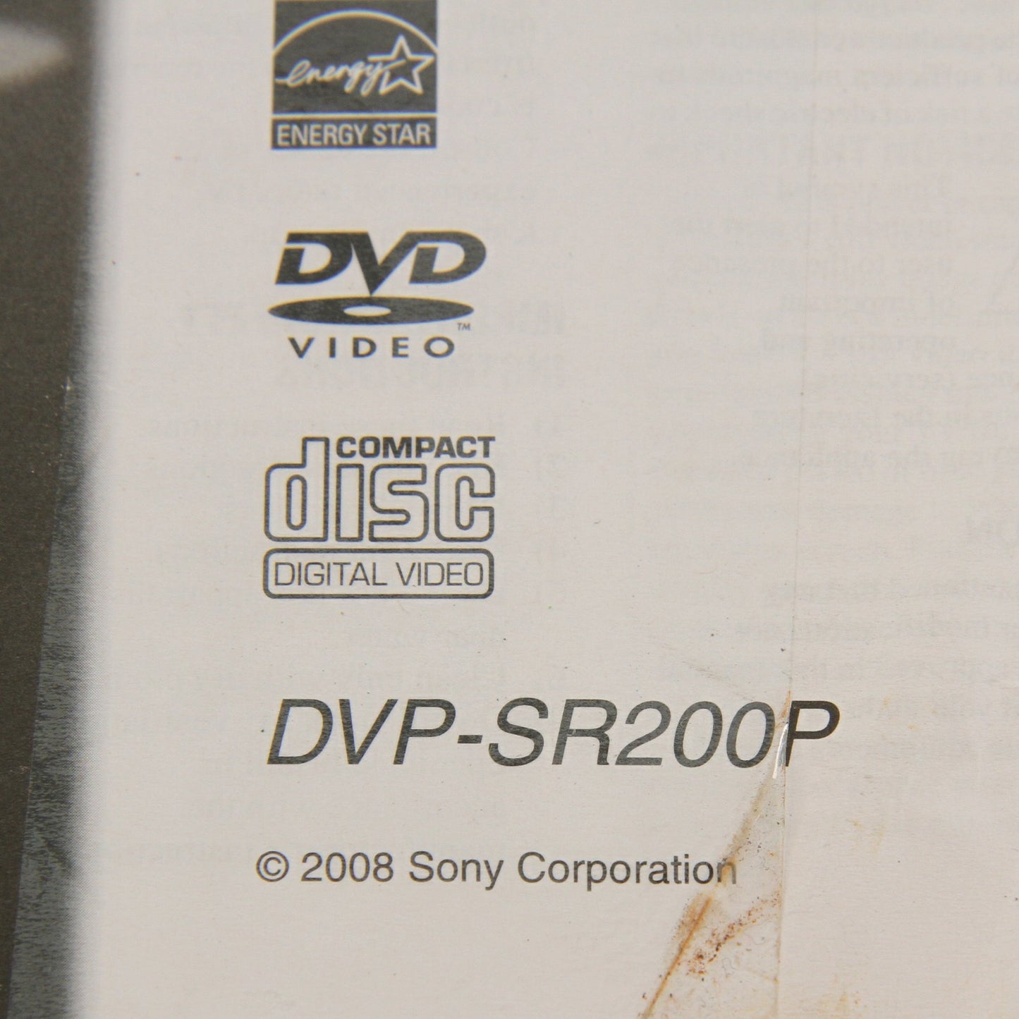 Sony CD/DVD Player DVP-SR200P OEM Manual 2008