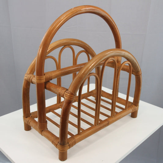Vintage Rattan Magazine Rack Mid Century Modern 17 1/2L X 15 1/2H X 9 1/4W