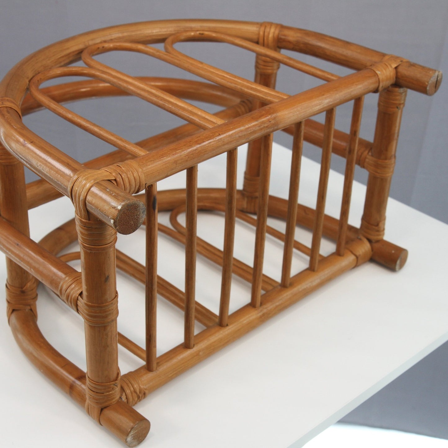 Vintage Rattan Magazine Rack Mid Century Modern 17 1/2L X 15 1/2H X 9 1/4W