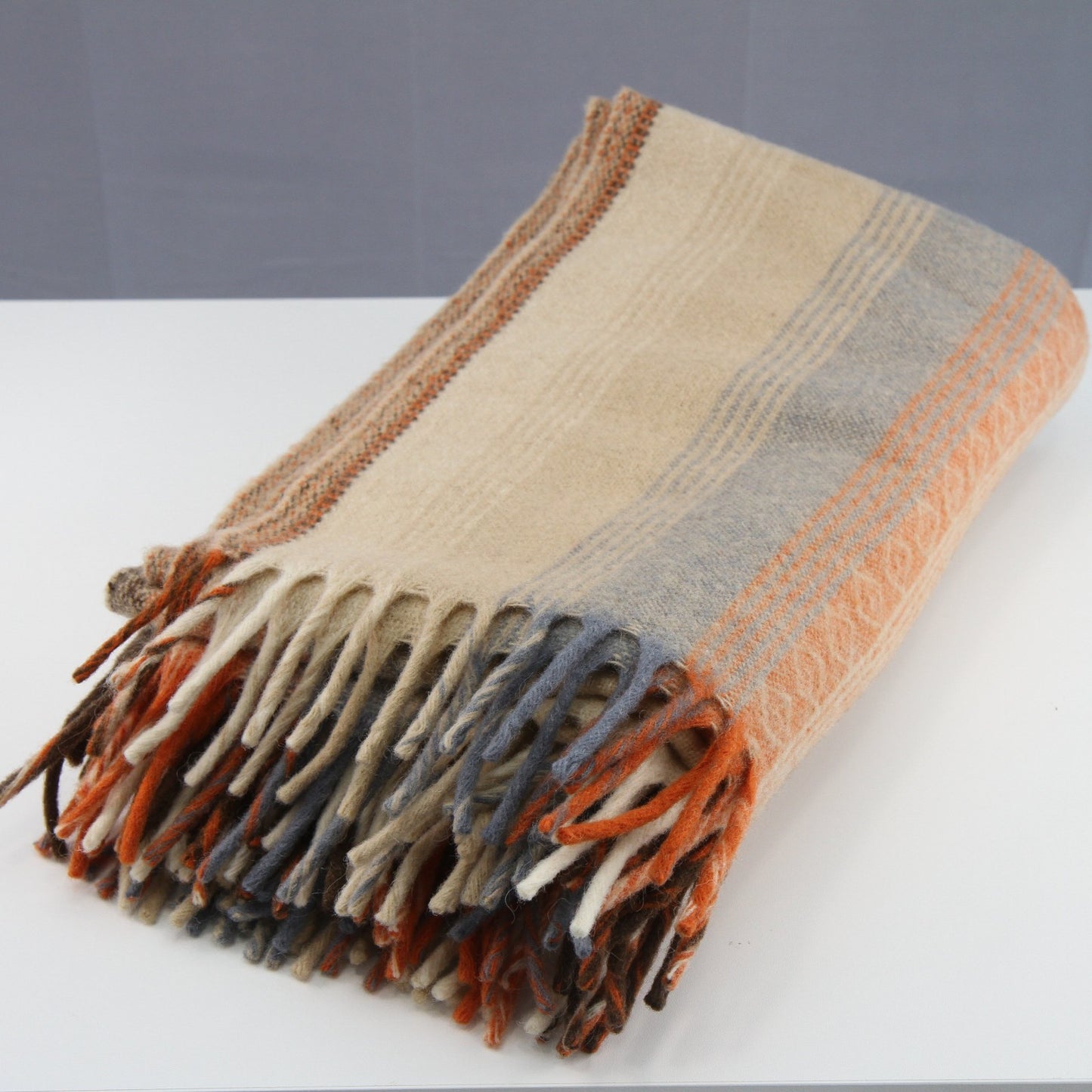 Vintage Faribo Senica Southwest Design Fringed Wool Afghan Throw 52" X 54"