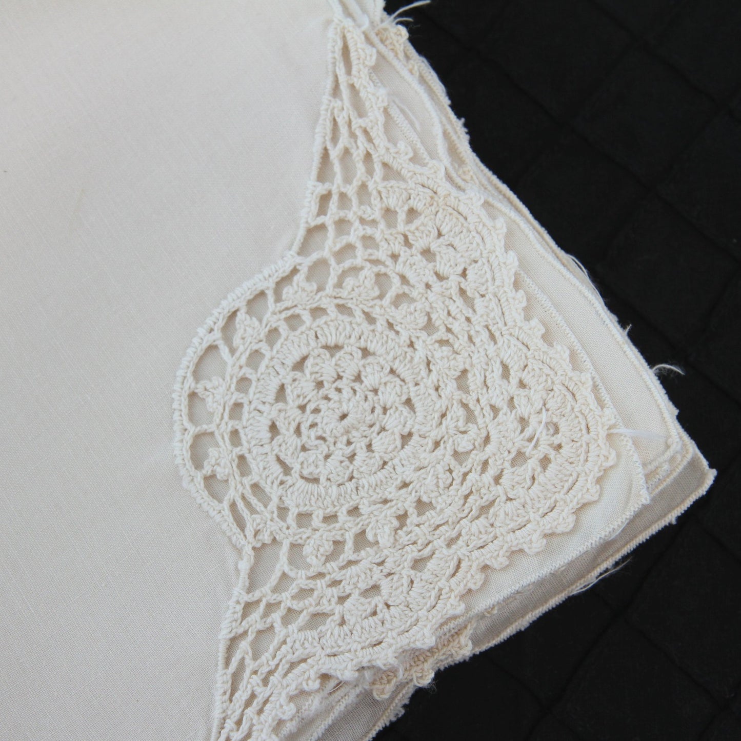 Set 8 Neutral Bone Linen Cloth Napkins With Corner Crochet 16"
