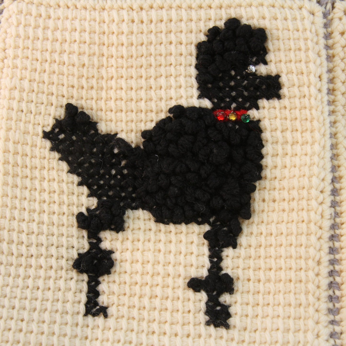 Vintage Handmade Knitted Embroidered Nine Poodles Bedcover Fully Lined 51W x 78L