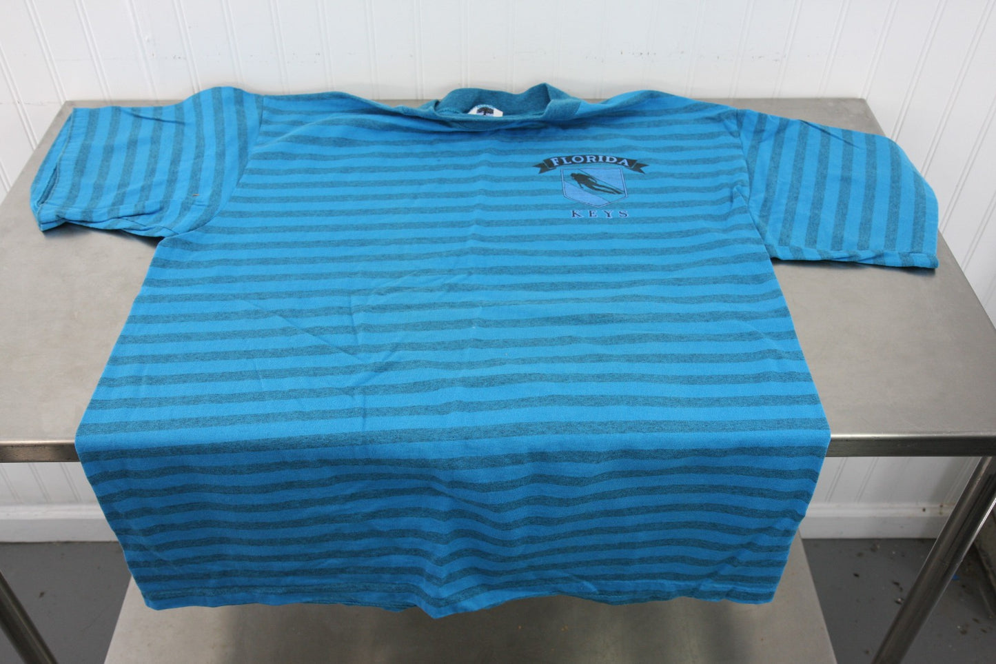 Vintage Florida Keys Tee Shirt Blue Stripes Scuba Diver XL