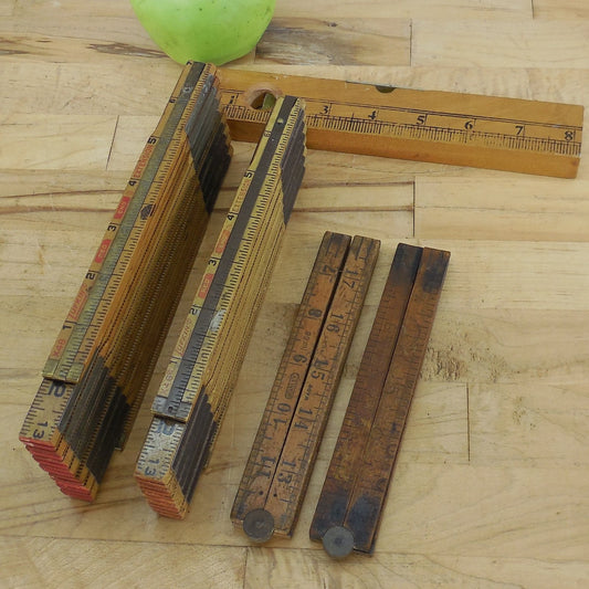 5 Lot Folding Rules & Level - Pair Stanley No. 68 24" Lufkin X48 72" & X48 96"