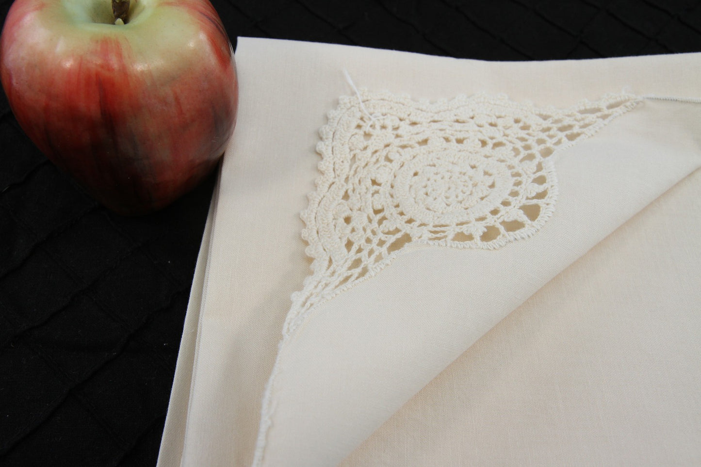Set 8 Neutral Bone Linen Cloth Napkins With Corner Crochet 16"
