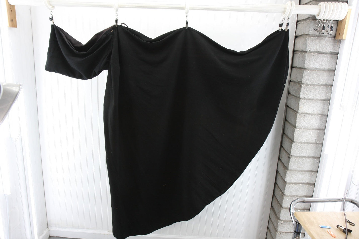 Vintage Hand Sewn Black Wool Cloak Satin Lined Theatre Stage Costume