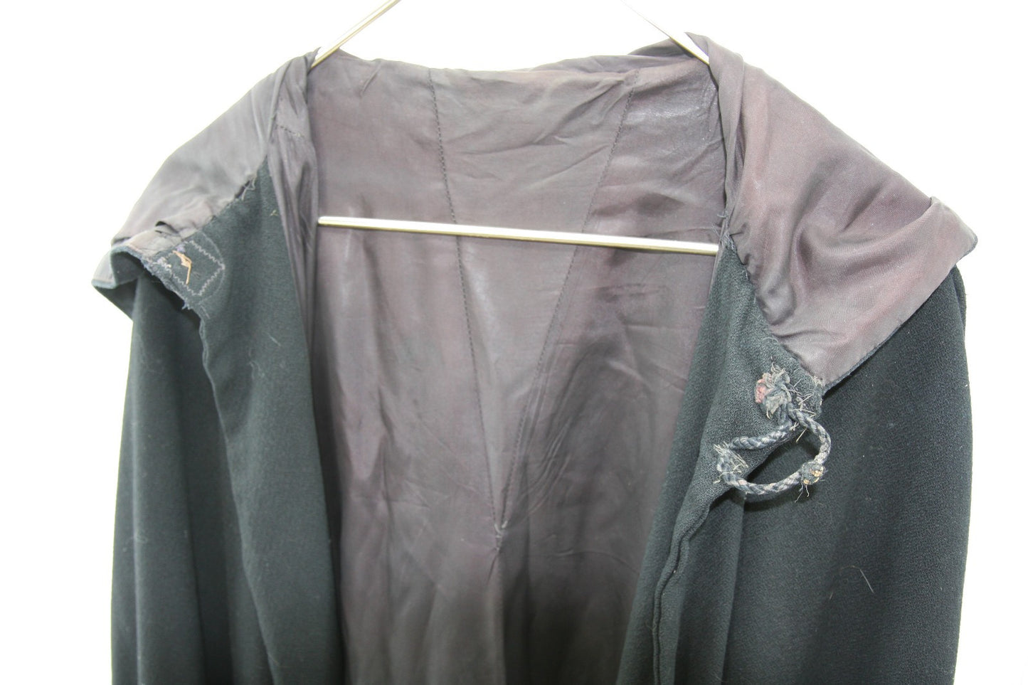 Vintage Hand Sewn Black Wool Cloak Satin Lined Theatre Stage Costume