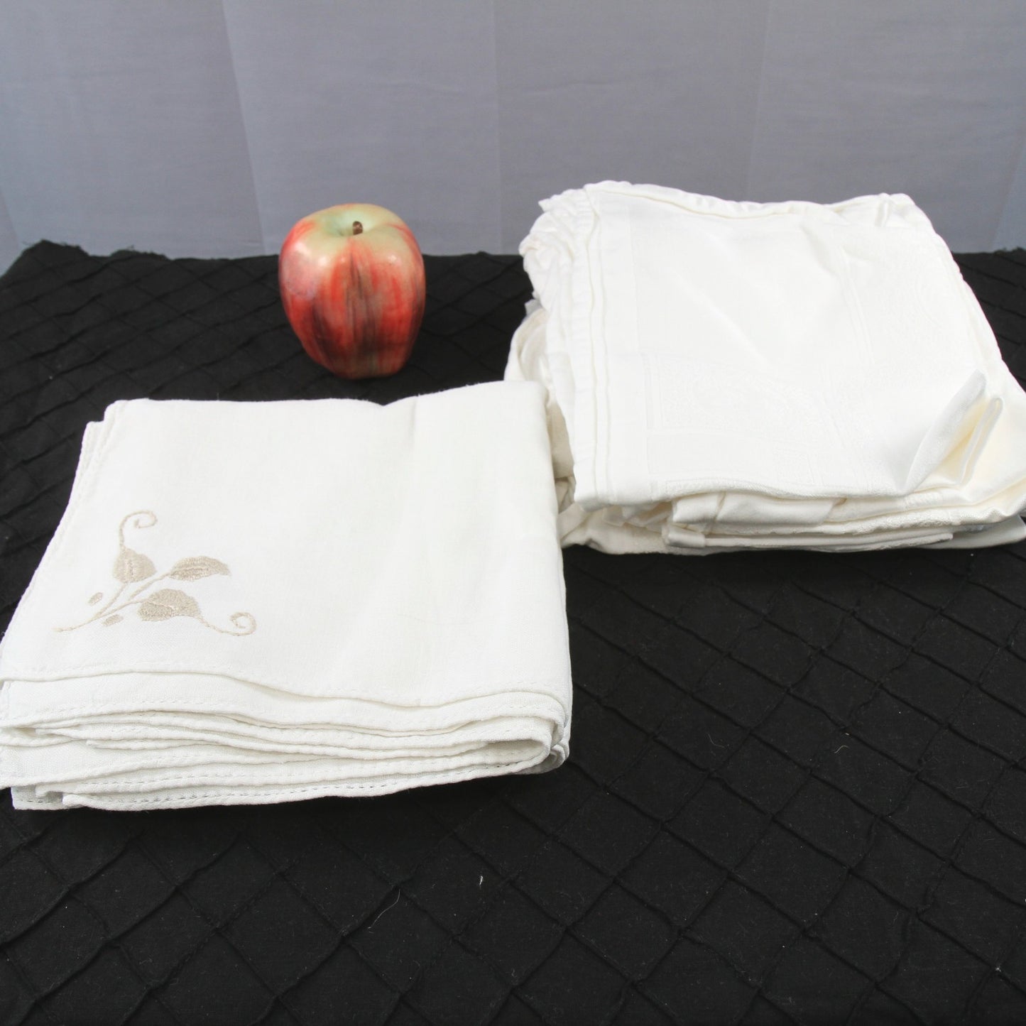 Two Lots of 8 Napkins, Total 16, Damask 18 x 17,  Linen 16 x 15, Baltman, Italy