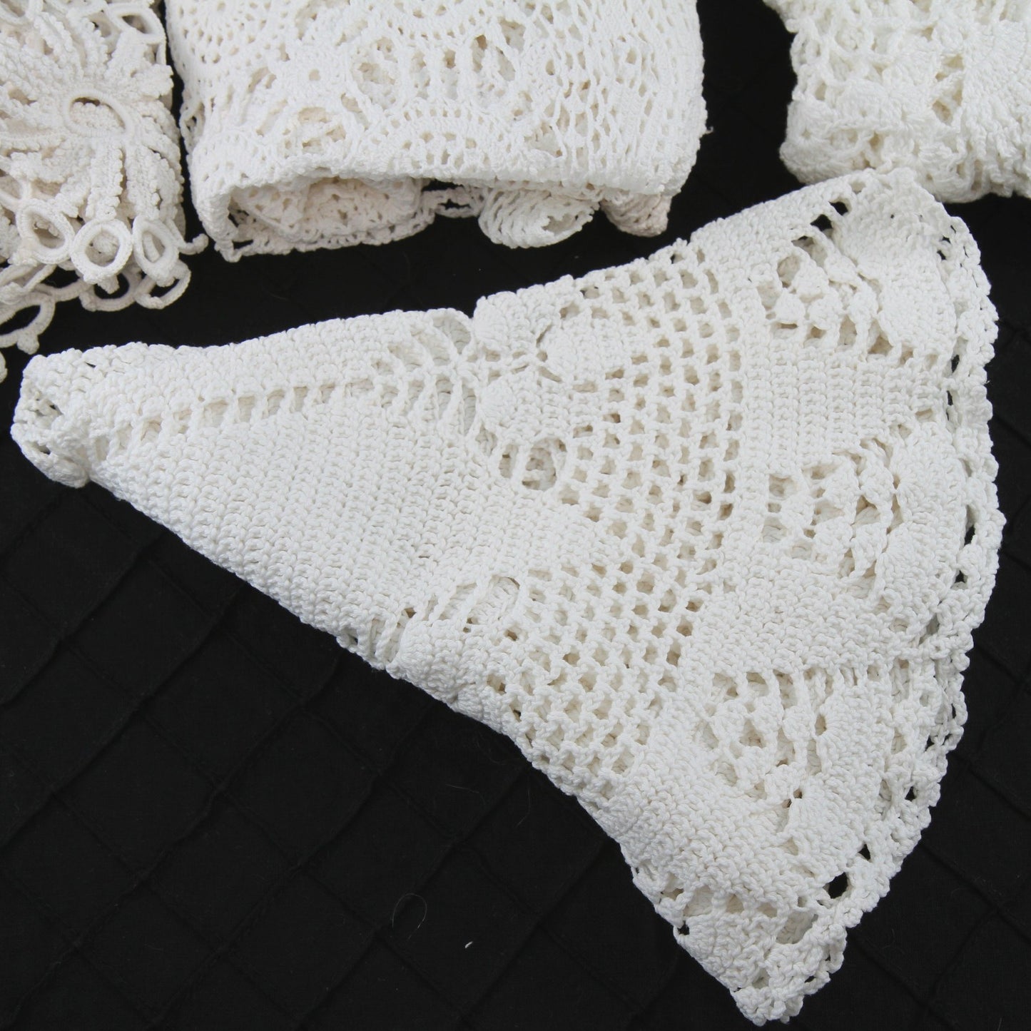 Four Large Heavy Crochet Pieces Runner Decor