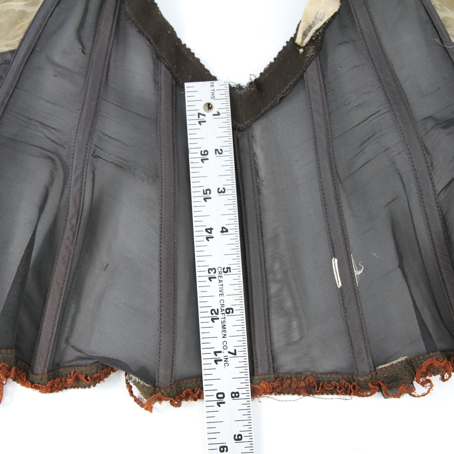 Vintage Circus Dancer Black Lace Bustier 32C Dee Zipper Hooks Metal Stays