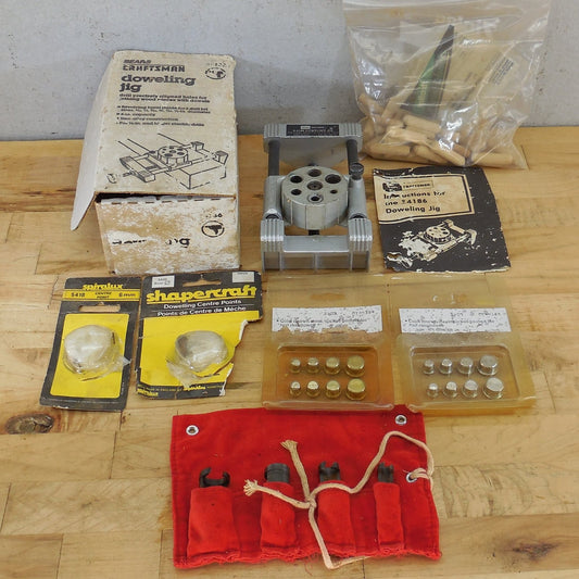Estate Vtg. Lot Craftsman Doweling Jig Centre Points Plug Cutters Wood Dowels