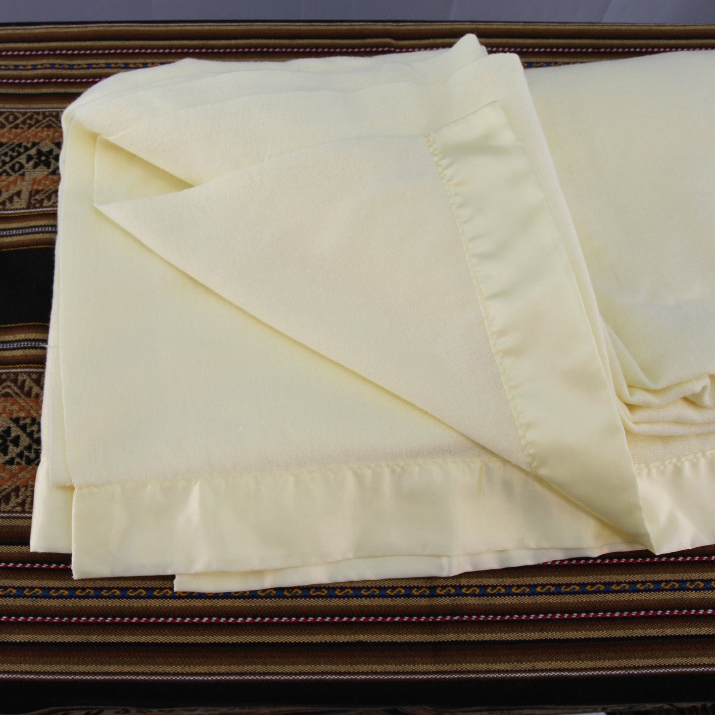 Vintage North Star Sheer Light Open Wool Blanket Pale Yellow  78"W X 88"L