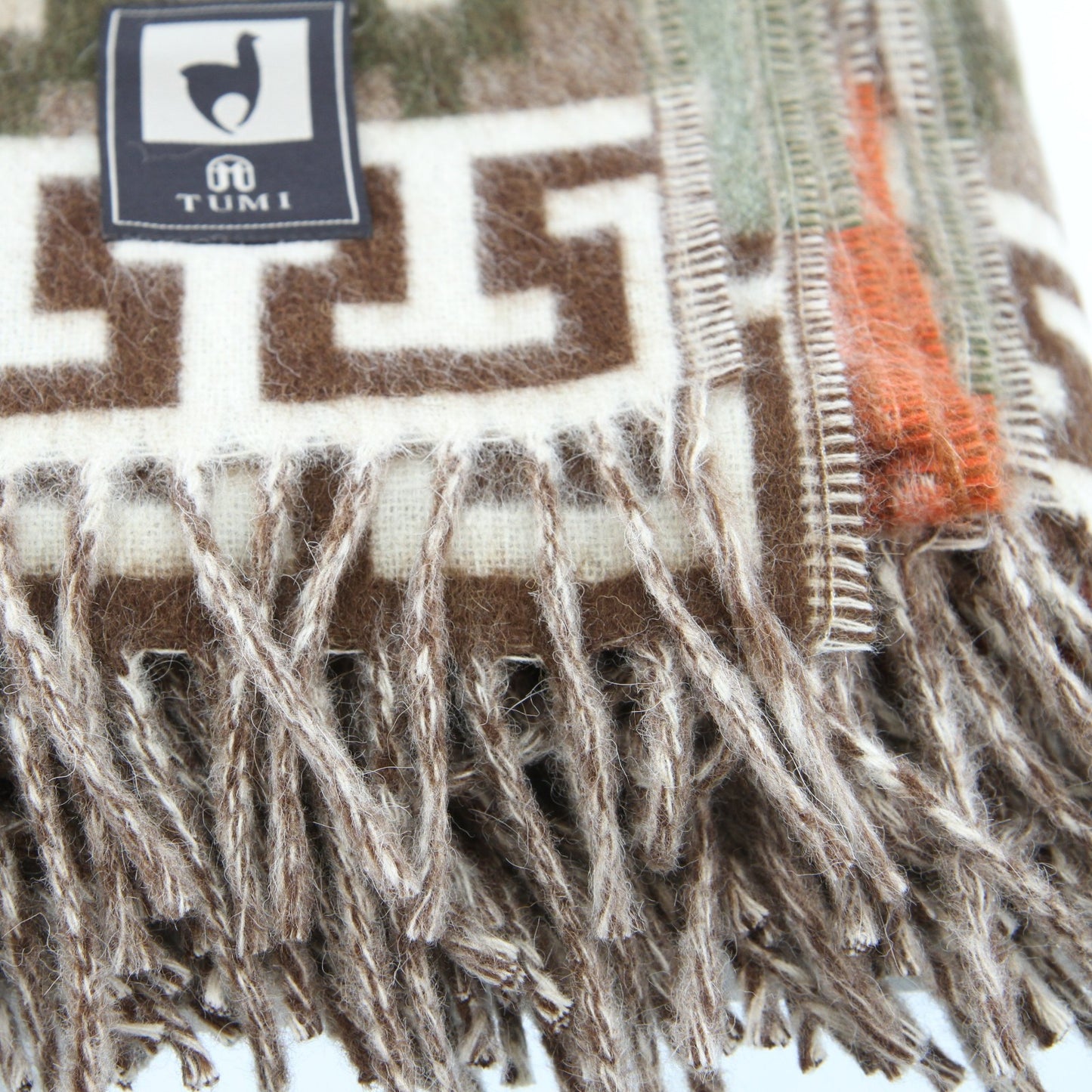 Tumi Alpaca Fringed Blanket Throw Southwest Design 52W X 64L