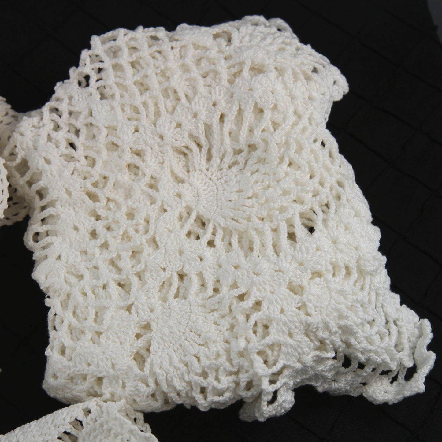 Four Large Heavy Crochet Pieces Runner Decor