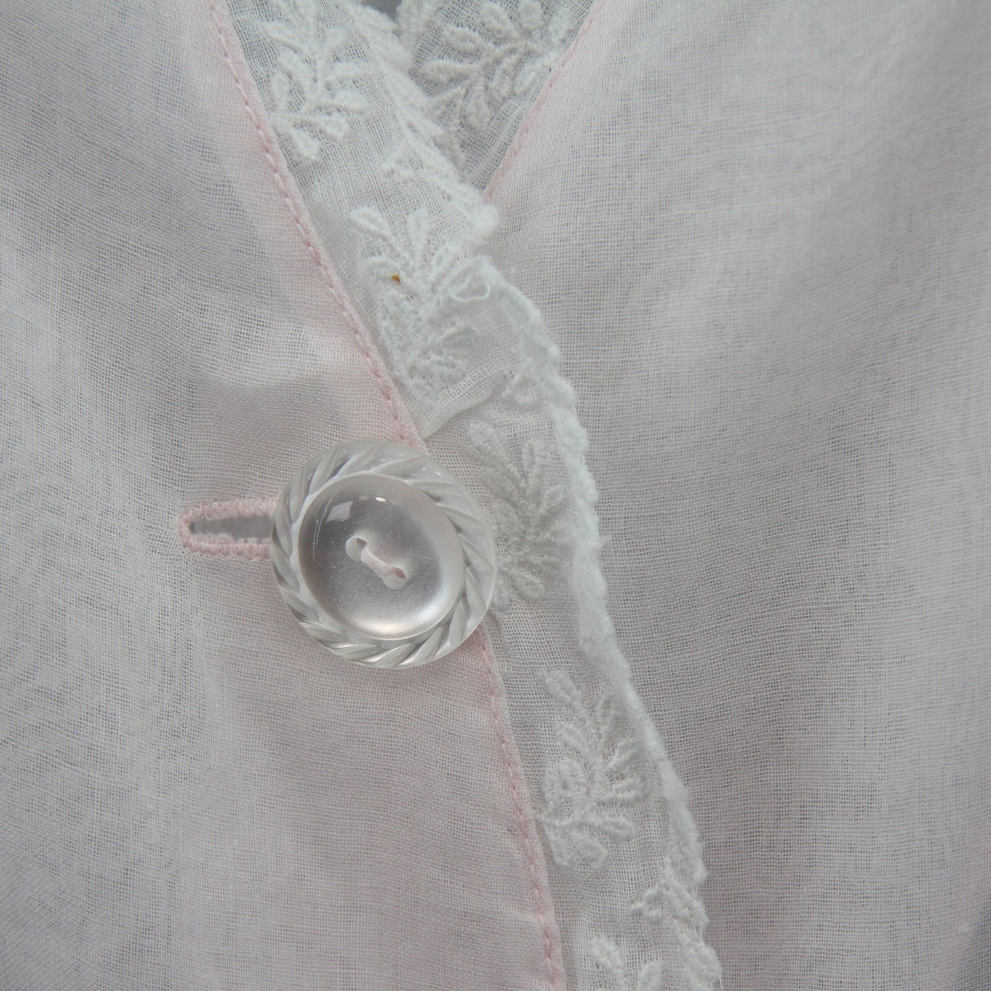 Vintage 1940s-50s Pink Organdy Embroidered Dress Lace Trim Hand Sewn Hem