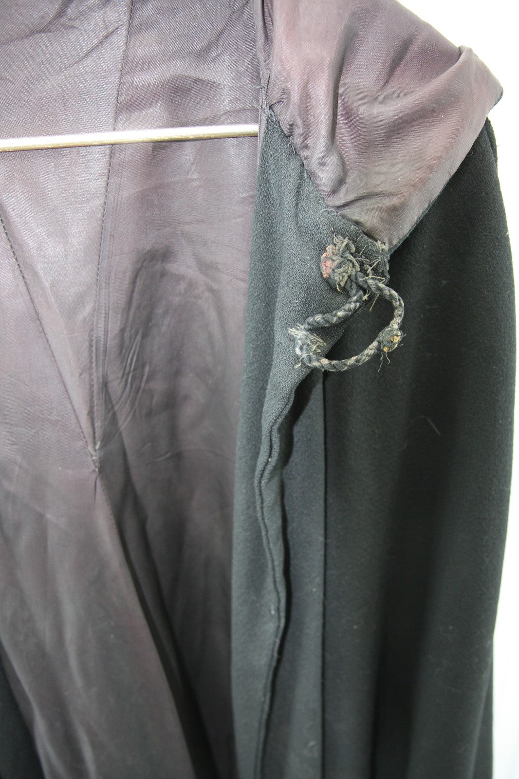 Vintage Hand Sewn Black Wool Cloak Satin Lined Theatre Stage Costume