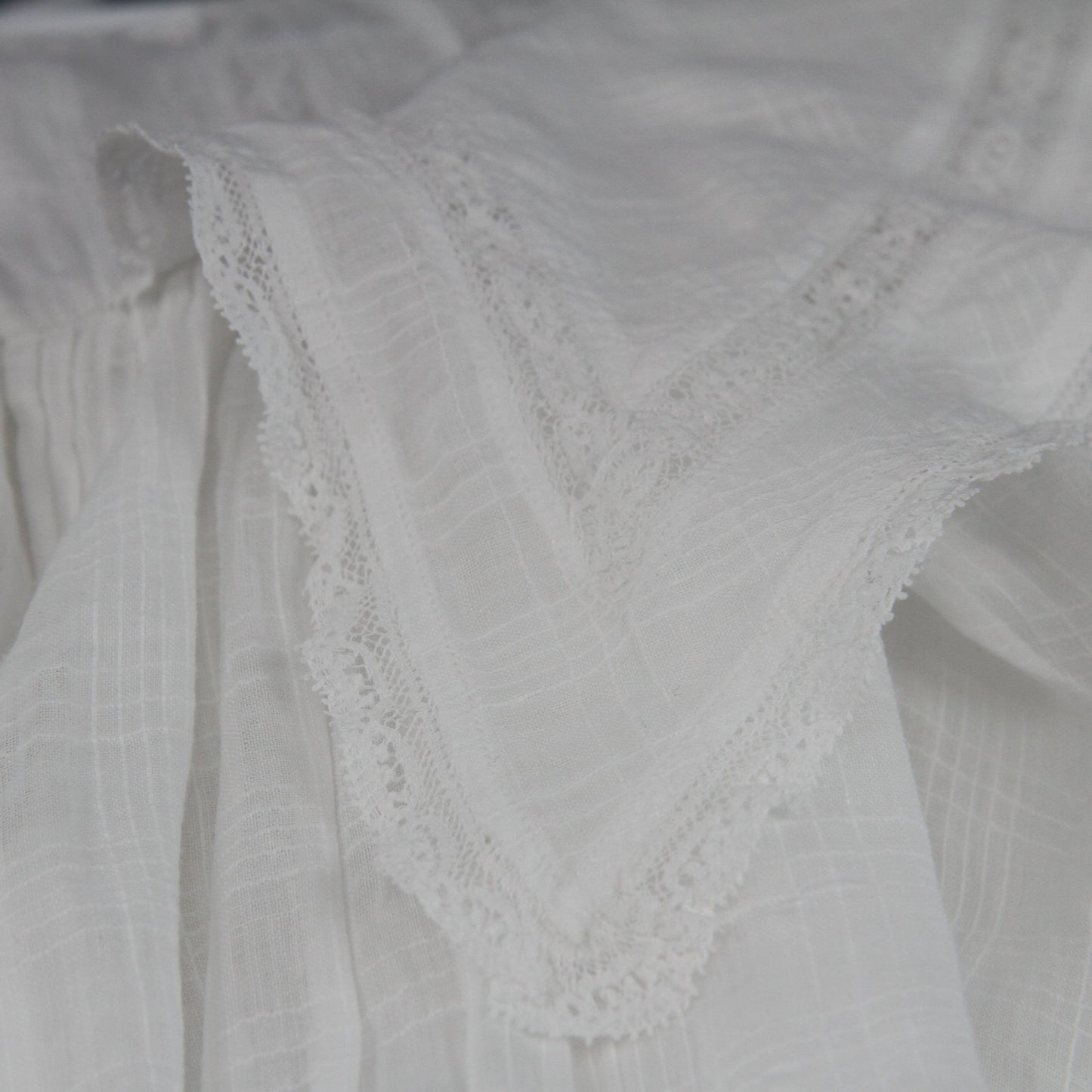 Vintage Childs White Dress Hand Made Lace Inserts Long Sleeves