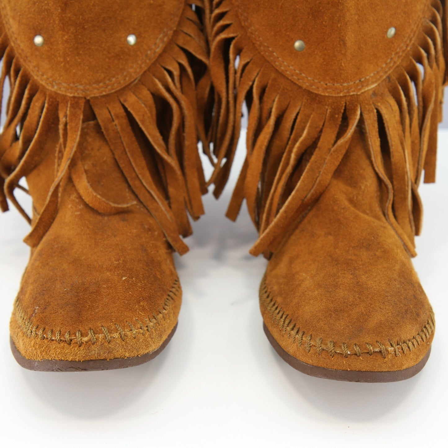 Vintage Minnetonka Womens Fringed Leather Mid Calf Moccasin  Boots Size 9
