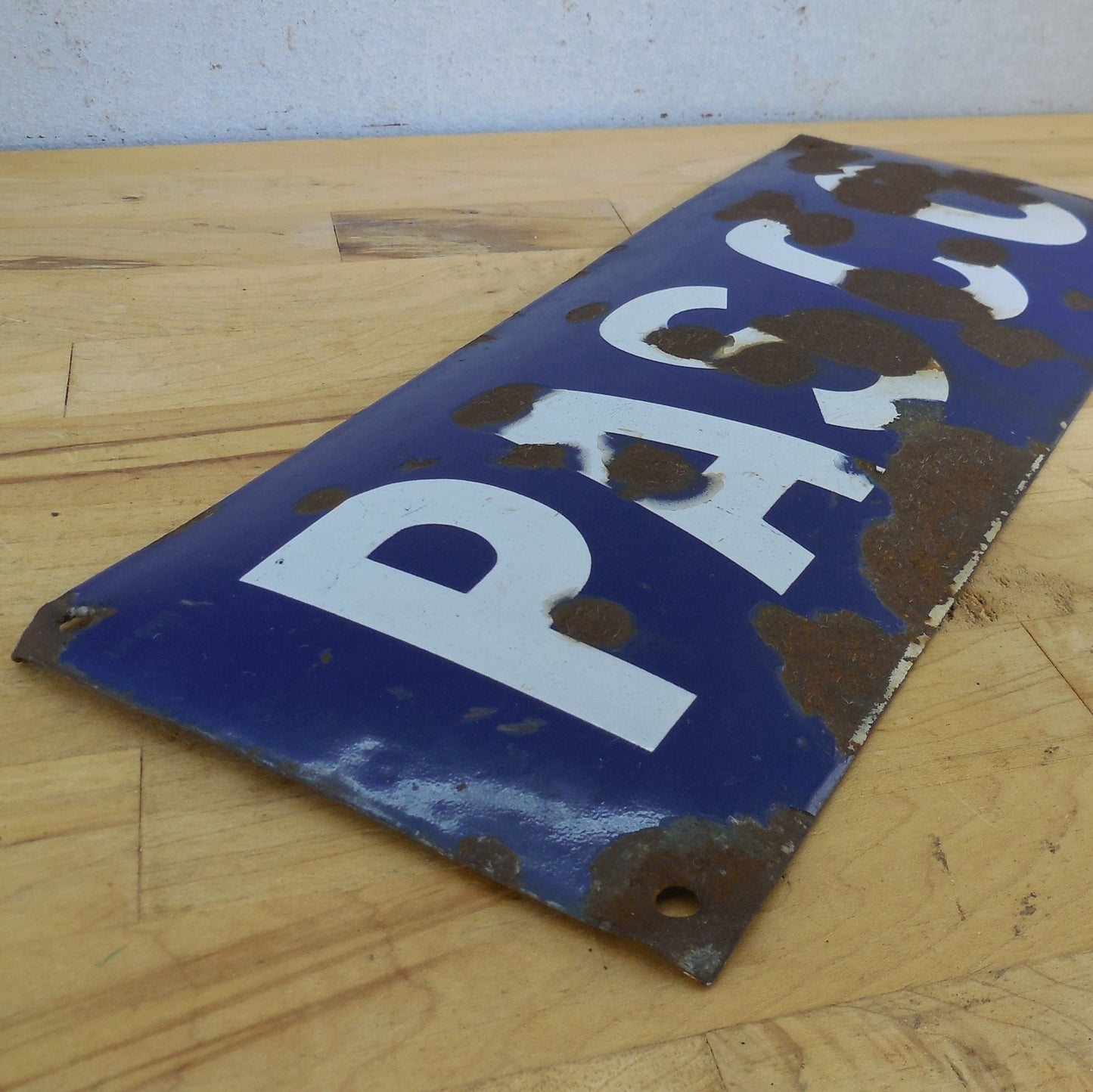 Antique PASCO Cobalt White Porcelain Sign Domed Convex Railroad? Florida County?