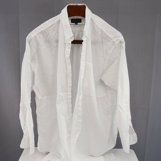 Pair (X2) Perry Ellis Portfolio Mens White Cotton Dress Shirt 17 1/2 x 34/35