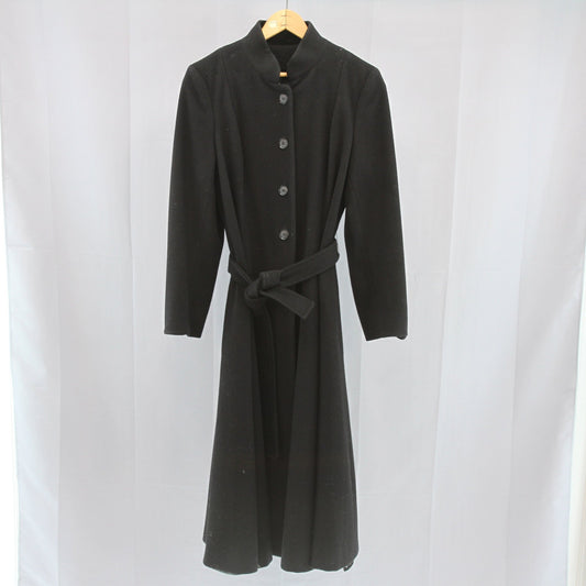 Vintage Designer Luba WomensBlack Wool Coat Princess Swing Mandarin Collar Small