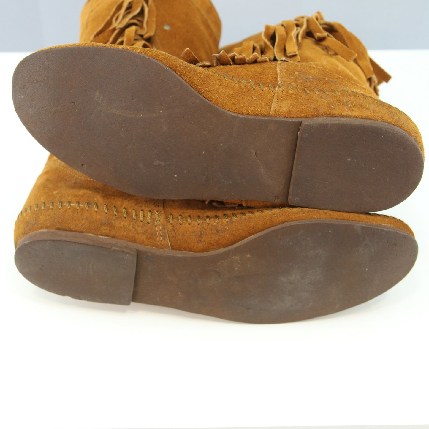 Vintage Minnetonka Womens Fringed Leather Mid Calf Moccasin  Boots Size 9