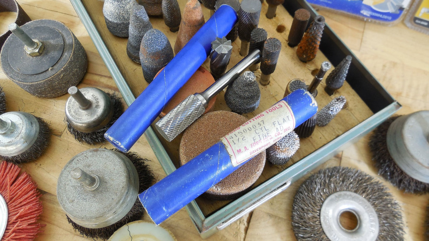 Estate 53 Lot 1/4" Shaft Grinding Bits Wire Wheels Carbide Burr Severance Ford