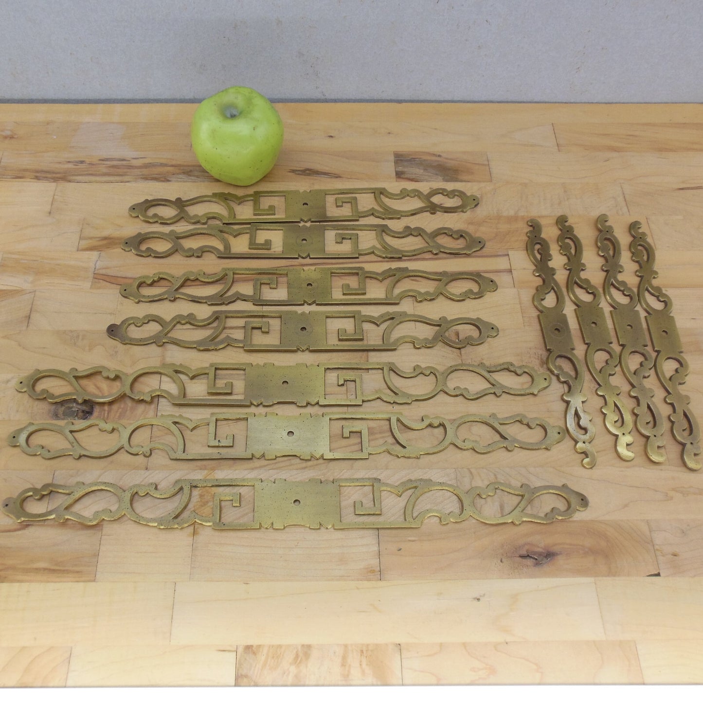 Lot 11 Solid Brass Furniture Drawer Knob Escutcheons Back Plates 16" 12" 9"