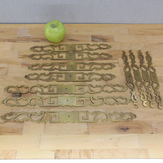 Lot 11 Solid Brass Furniture Drawer Knob Escutcheons Back Plates 16" 12" 9"