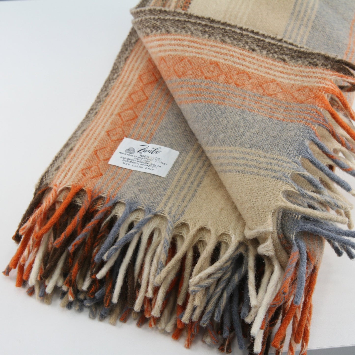 Vintage Faribo Senica Southwest Design Fringed Wool Afghan Throw 52" X 54"