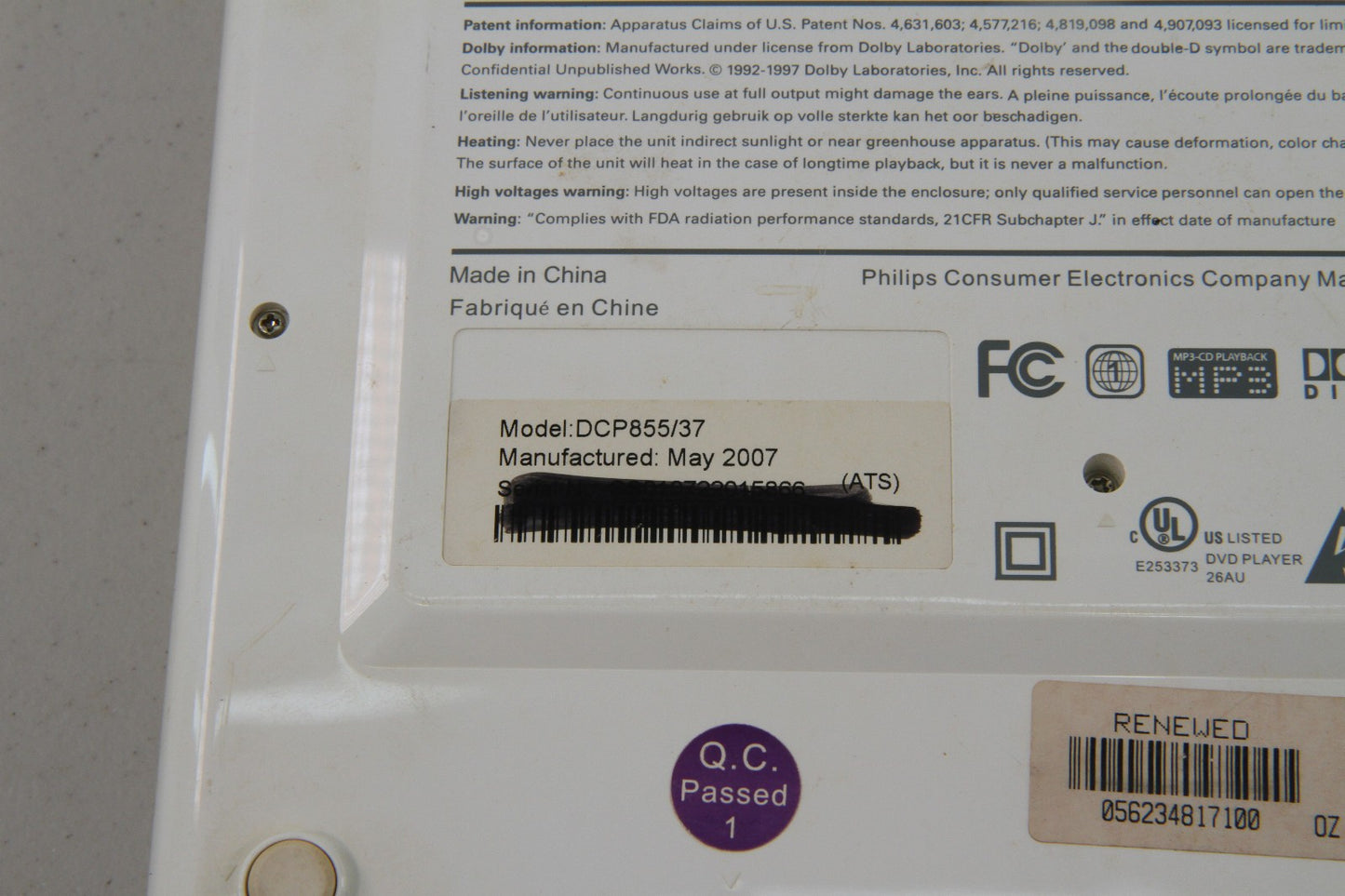 Vintage Philips DVD Portable Player DCP855 Bundle Parts