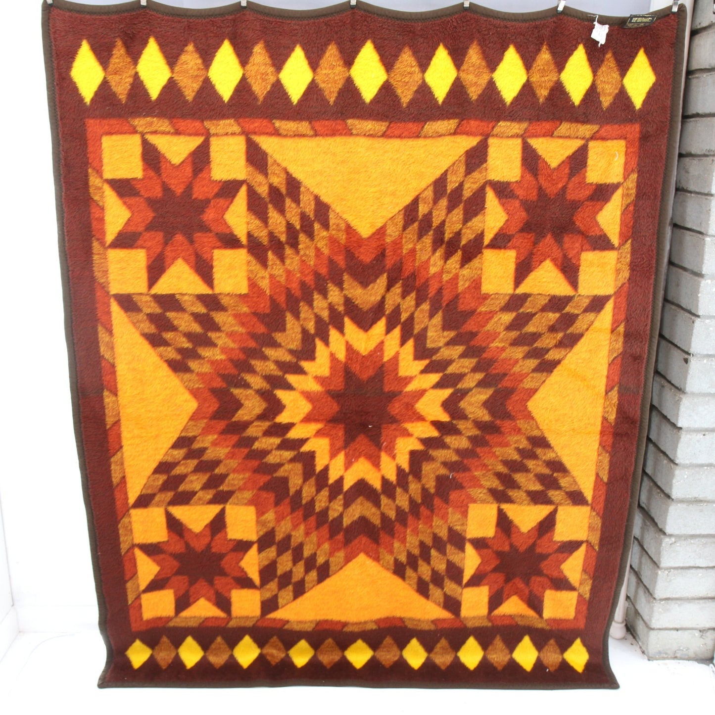 Vintage Biederlack Reversible Geometric Throw Blanket West Germany 56W X 74L