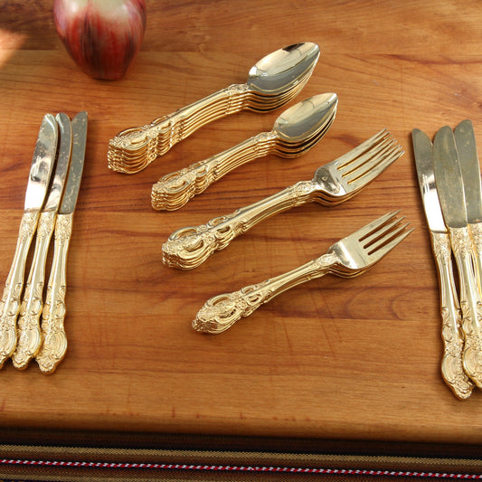 Six Place Settings Everbrite ENS28 Flatware In Gold Plate Japan