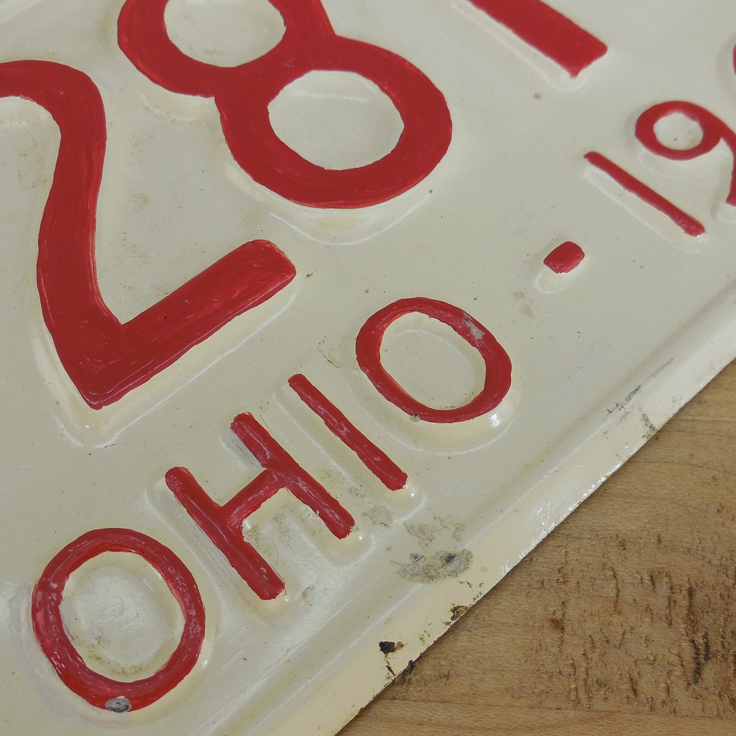 Ohio 1962 License Plate Tags - Repaint Cream Tan Red V-281-A