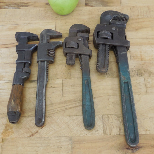 Estate 4 Lot Adjustable Monket Pipe Wrenches Rigid 10 14 Coes 8 Auto 9