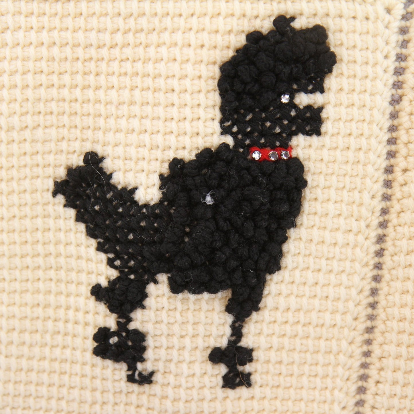 Vintage Handmade Knitted Embroidered Nine Poodles Bedcover Fully Lined 51W x 78L