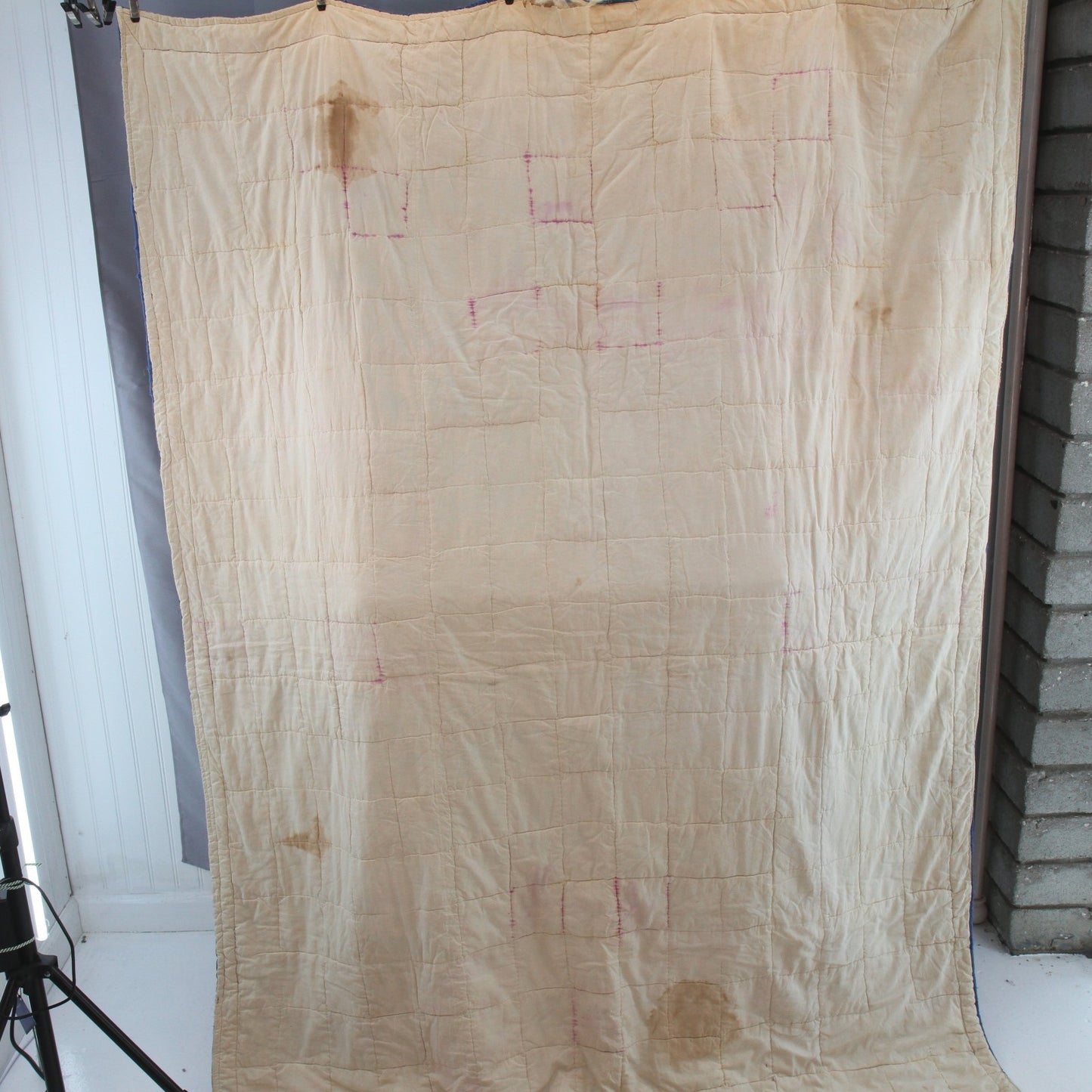 Vintage Hand Sewn Quilt Bed Cover Heavy 5.65LB 56W X 76L