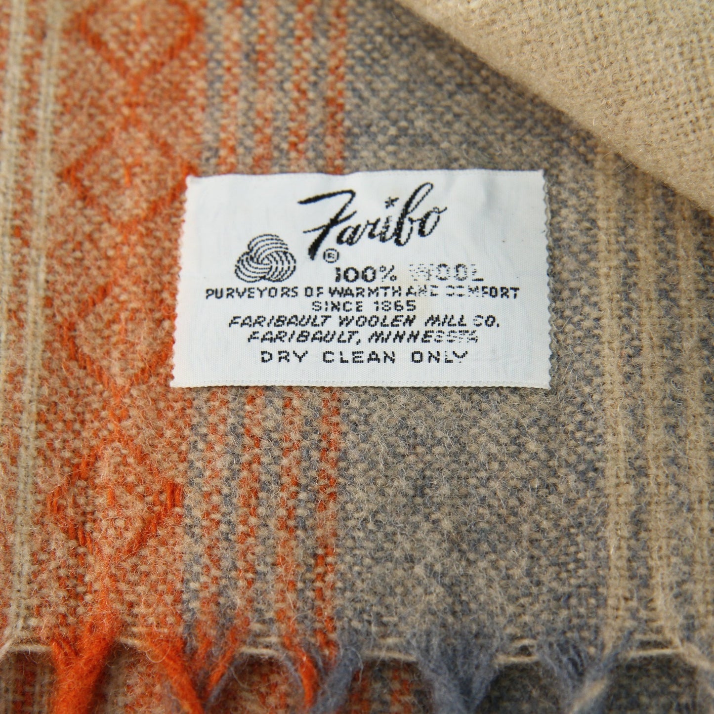 Vintage Faribo Senica Southwest Design Fringed Wool Afghan Throw 52" X 54"