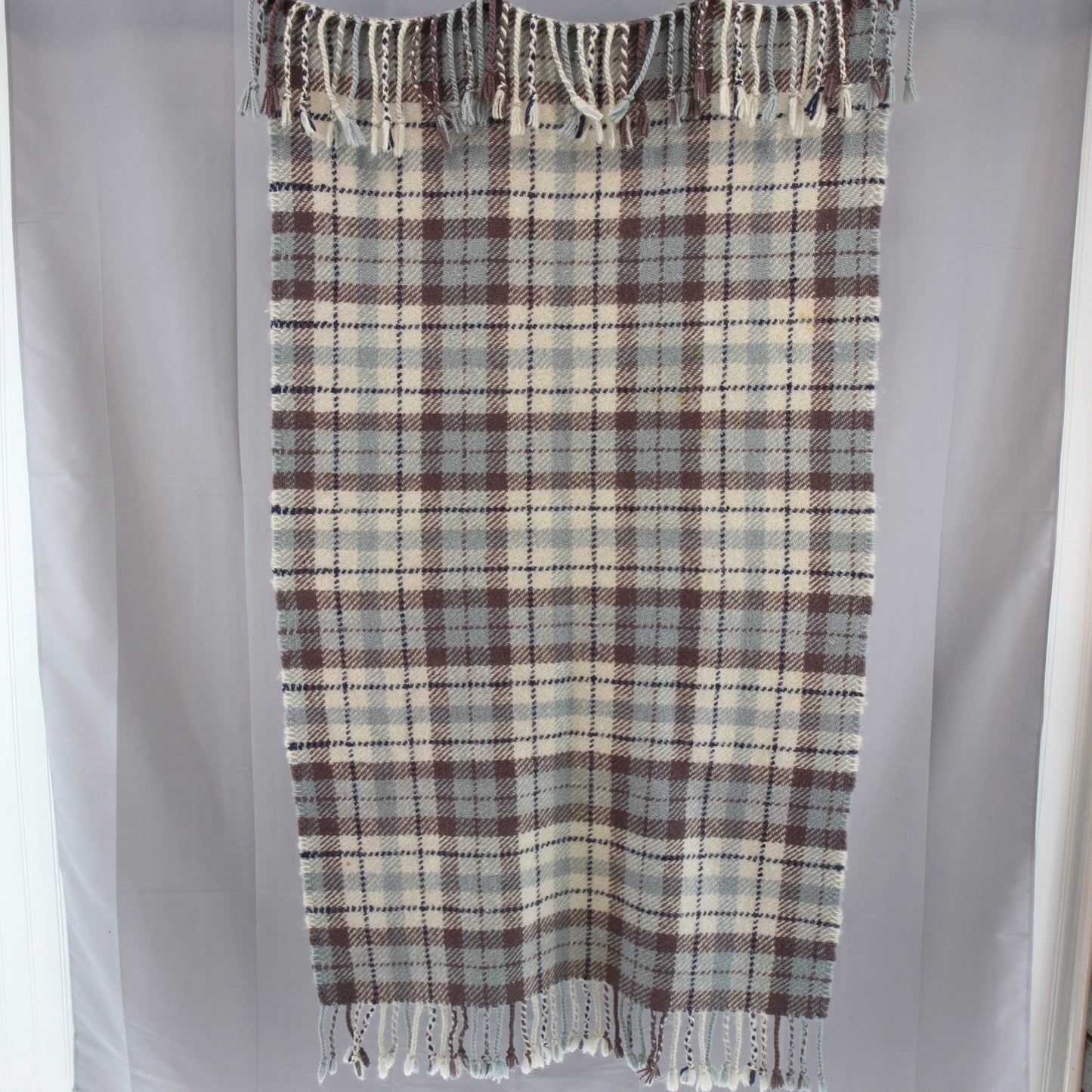 Vintage Artist Julie Rheem Handmade Wool Tartan Fringed Throw Wrap 29" X 50"