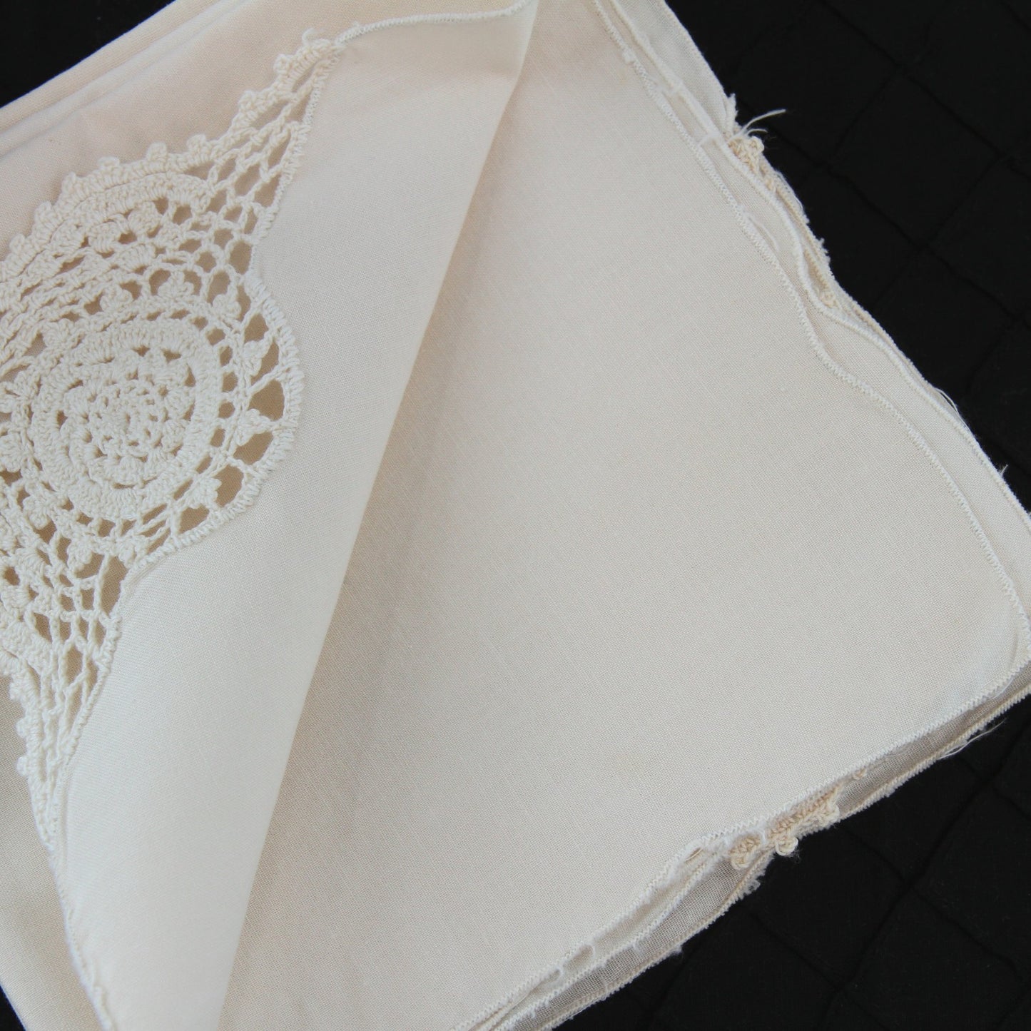 Set 8 Neutral Bone Linen Cloth Napkins With Corner Crochet 16"