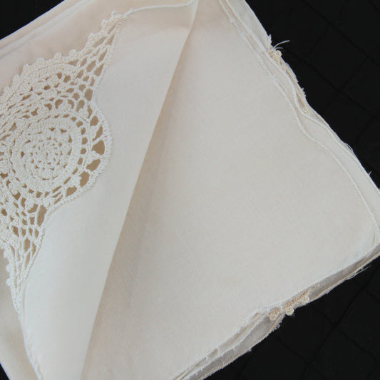Set 8 Neutral Bone Linen Cloth Napkins With Corner Crochet 16"